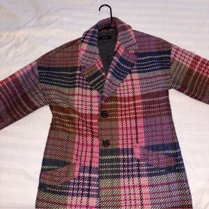 Halogen Plaid Multicolor Tweed Coat
